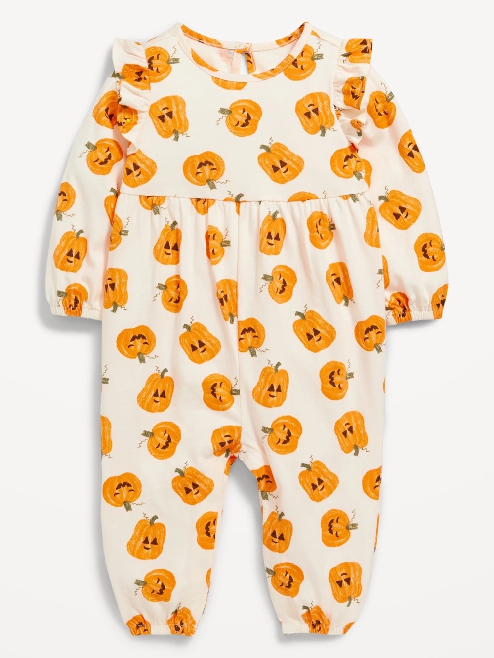 Old Navy Cream and Orange Pumpkin Print One-Piece Footie